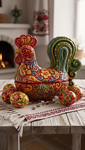 Резной Петушок из гипса (шкатулка/подсвечник)Высота: 13 см.