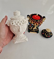 Шкатулка Самовар с сушками Размер готового изделия 14×10×8,8см.
